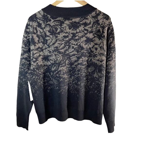 NWT Athleta Women's Jacquard Crew Sweater Merino Wool Blend Black Gray Sz Medium - Picture 2 of 10